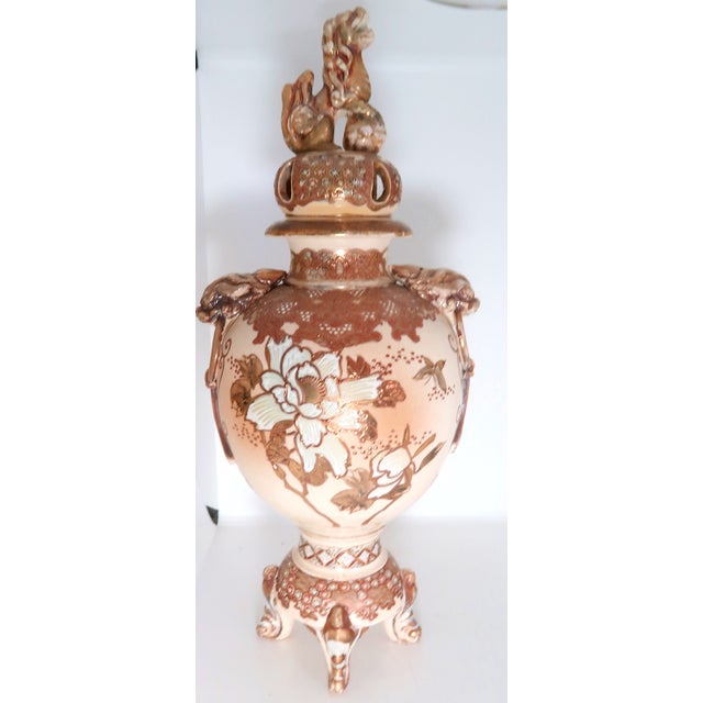 Japanese Antique Signed Japanese Satsuma Lidded Porcelain Censer, Meiji Period For Sale - Image 3 of 18