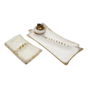 24k Gold Splatter Ashtrays Matching Nesting Lighter Circa 1950s - 3 Piece Set