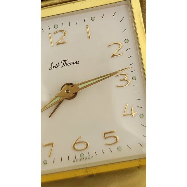 Glass Mid 20th Century Seth Thomas German Mechanical Travel Alarm Clock in Folding Case For Sale - Image 7 of 15
