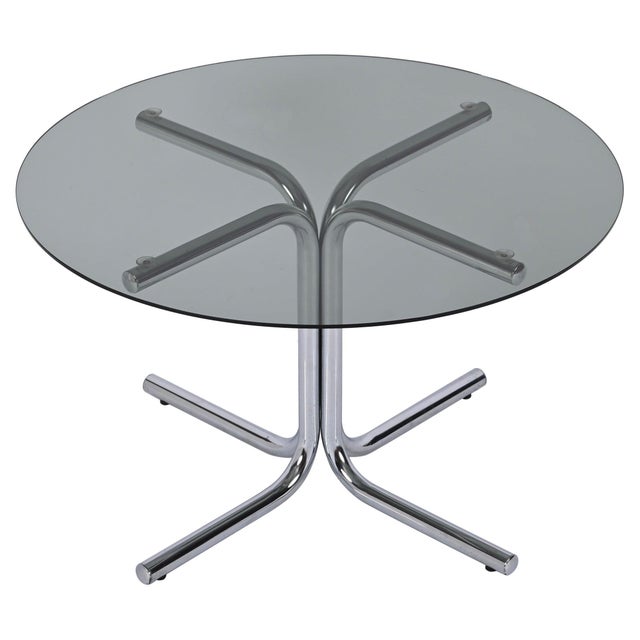 Italian Chrome and Smoked Glass Round Coffee Table in the style of Giotto Stoppino, 1970s For Sale - Image 18 of 18