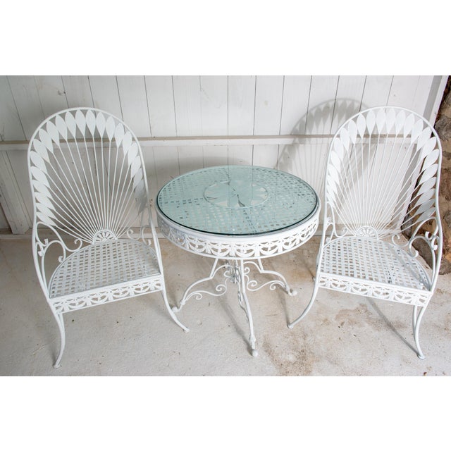 Mid 20th Century Fanciful Hollywood Regency 60s Iron Table and Chair Set - Set of 3 For Sale - Image 5 of 12