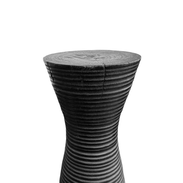 Contemporary Sculptural Suar Wood Side Table, Burnt Finish Modern Organic For Sale - Image 3 of 6