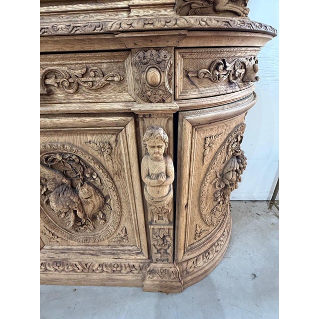 A Masterpiece French 19th Century Louis XIII Bleached Solid Oak Hunting Buffet or Bookcase For Sale - Image 18 of 18