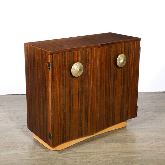 Art Deco Brass Pulls & Leather Wrapped Base Paldao Wood Cabinet by Gilbert Rohde For Sale - Image 14 of 16