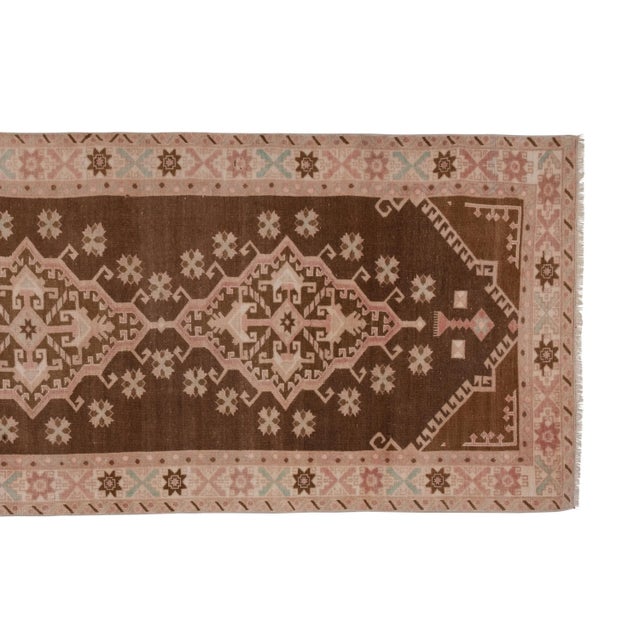 Vintage Turkish Oushak Hand-Knotted Runner 4'5'' X 9'8'' For Sale - Image 4 of 11