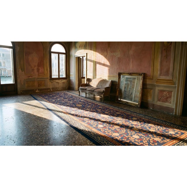 Classic Navy Ground Color With Floral Design Antique Chinese Art Deco Rug For Sale - Image 11 of 11