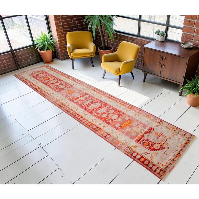 1950s Oushak Runner Rug Turkish Hand Knotted Distressed Hallway Long Runner- 2'10" X 14'1" For Sale - Image 5 of 15
