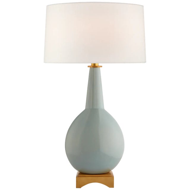 Antoine Large Table Lamp in Pale Blue with Linen Shade Designer: Julie Neill Height: 30" Shade Detail: 16" x 16" x 10"...