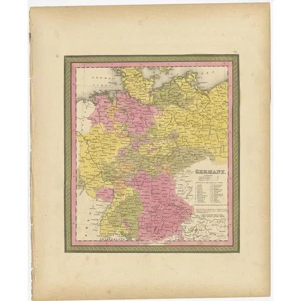 Antique map titled 'Germany'. Old map of Germany. This map originates from 'A New Universal Atlas Containing Maps of the...