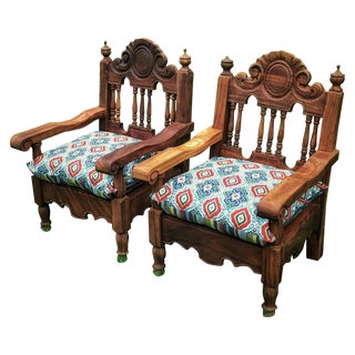 Hand Carved Mexican Throne Chairs - Pair For Sale