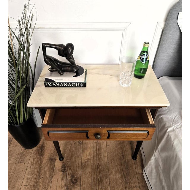 Mid-Century Modern Italian Art Deco Wooden Nightstands with Marble Top, 1950s, Set of 2 For Sale - Image 4 of 10