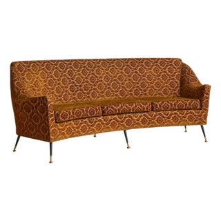 Italian Curved Sofa with Original Jacquard Upholstery, 1960s For Sale