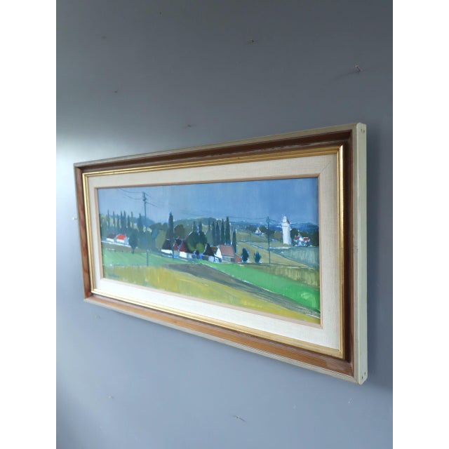 1960 Mid-Century Modern 'Across the Countryside' Vintage Original Landscape Oil Painting, Framed For Sale - Image 4 of 10