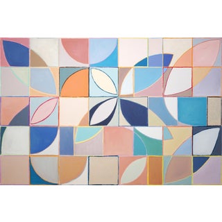 2026, Geometric Bauhaus Floral Painting on Canvas, Plucking Petals, Squares Grid by Natalia Roman For Sale