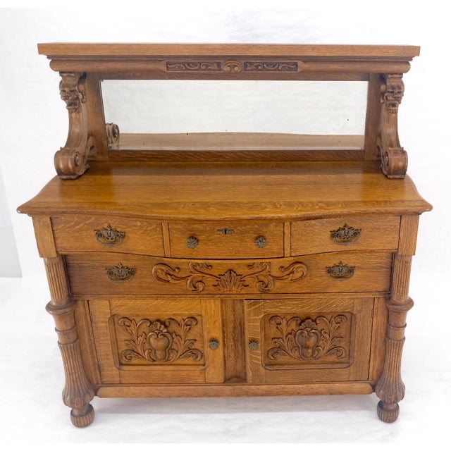 Victorian Lions Heads Mirrored Backsplash Fine Carved Oak Sideboard MINT! For Sale - Image 11 of 18