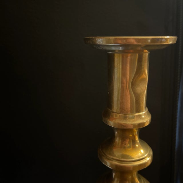 Pair of Late 19th Century Queen of Diamond Brass Candlesticks For Sale - Image 9 of 9