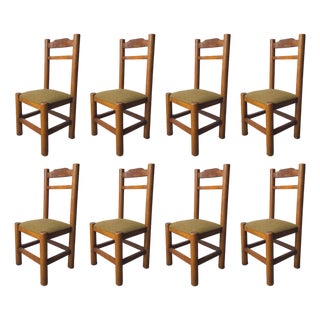 Vintage 1970s Minimalist Solid Pine Dining Chairs - Set of 8 For Sale