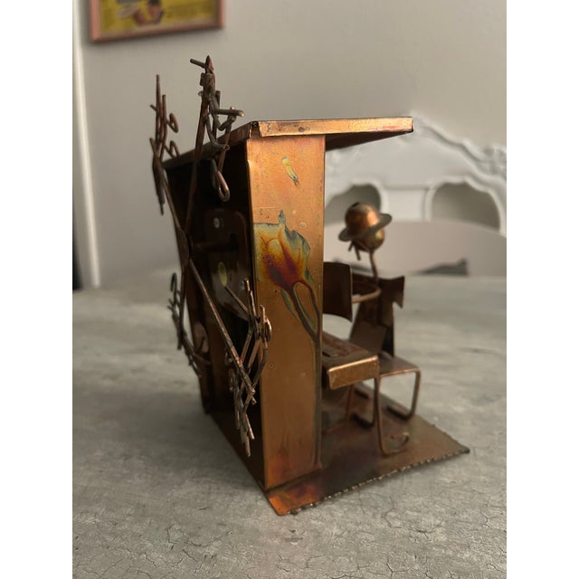 Vintage 1970s Brutalist Copper "The Entertainer" Piano Player Music Box For Sale - Image 4 of 11