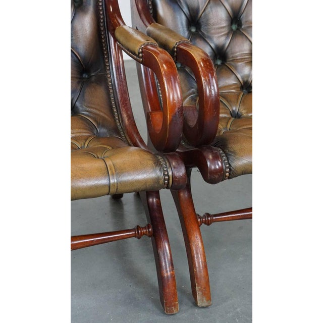 Set of Set of Vintage English Chesterfield Armchairs in Green Cowhide and Wood For Sale - Image 10 of 15