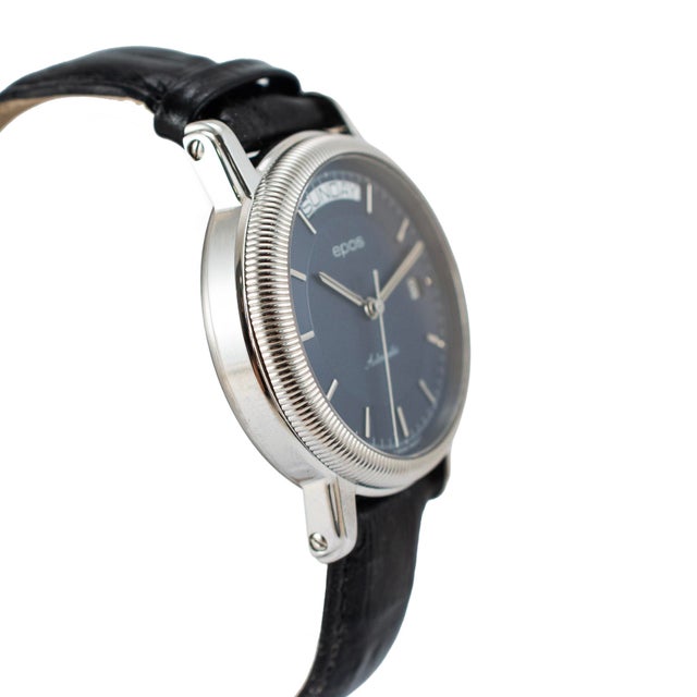 Epos Passion Day Date 39mm 3217 Blue Dial Leather Strap Steel Automatic Watch For Sale - Image 4 of 8