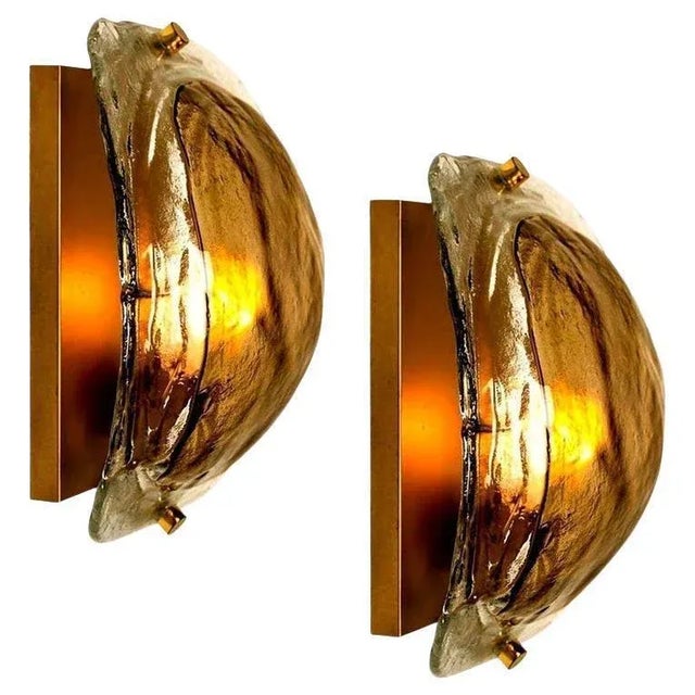 Brass and Brown Glass Hand Blown Murano Glass Wall Lights by J. T. Kalmar for Kalmar, 1960s, Set of 2 For Sale - Image 14 of 14