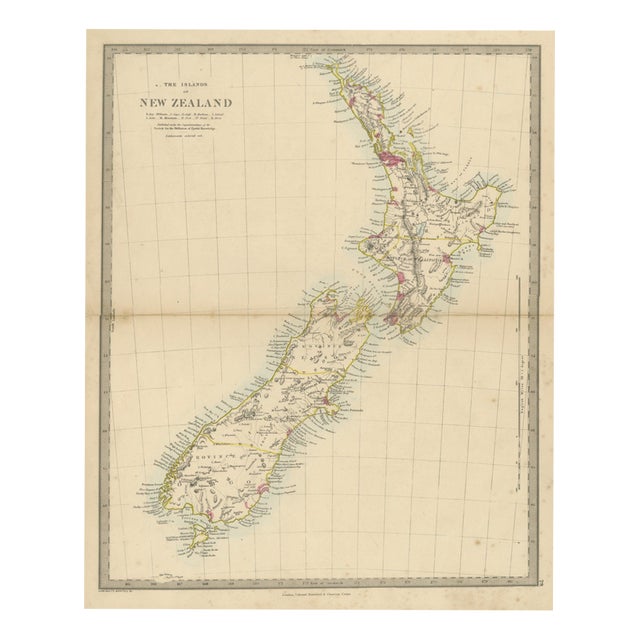 Antique Map of the Islands of New Zealand with Provinces and Settlements, 1858 For Sale