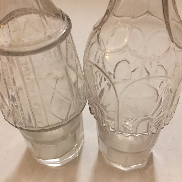 Antique Metal and Glass Cruet Salt Pepper Oil Vinegar Pieces and Holder