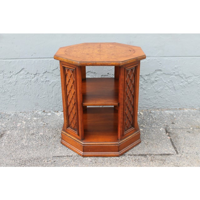 1970s Vintage Mid Century Modern Petite Burl Occasional Table For Sale - Image 9 of 9