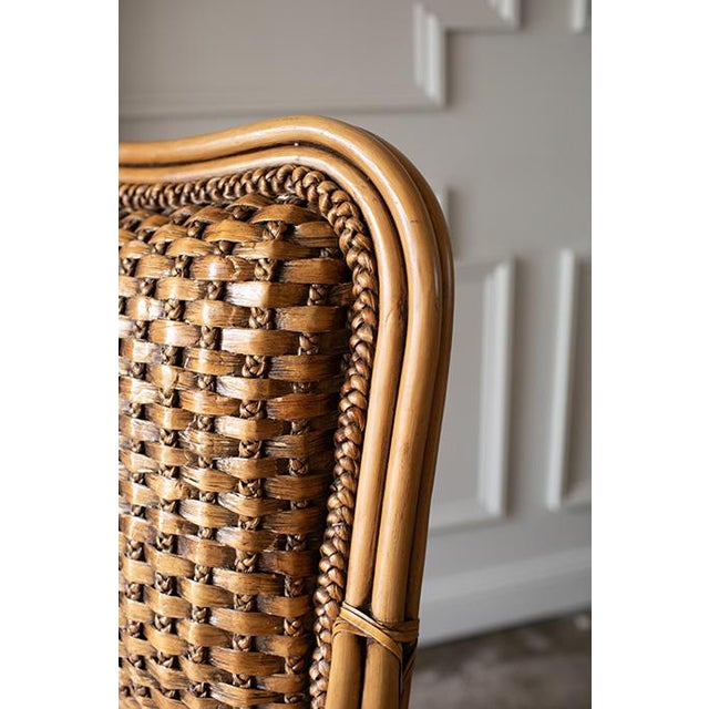 Camel Vintage Padma’s Plantation Armchairs Woven Rattan With Sherpa Upholstery, Set of Four For Sale - Image 8 of 17