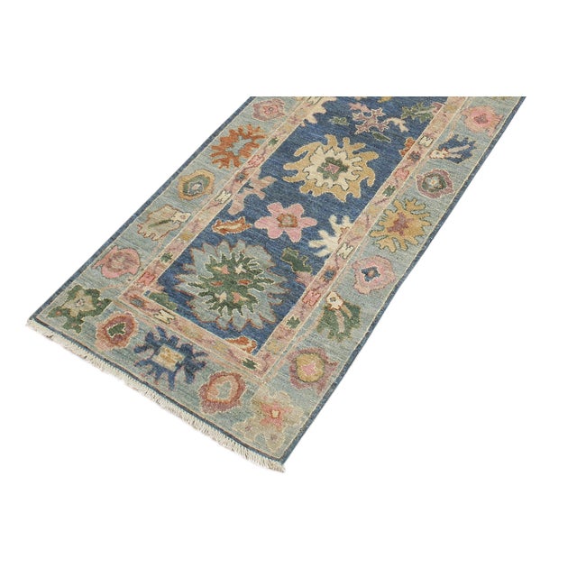 Shabby Chic Shabby Chic Ziegler Oushak Blue/Beige Wool Runner Rug- 2'8'' X 18'11'' For Sale - Image 3 of 10