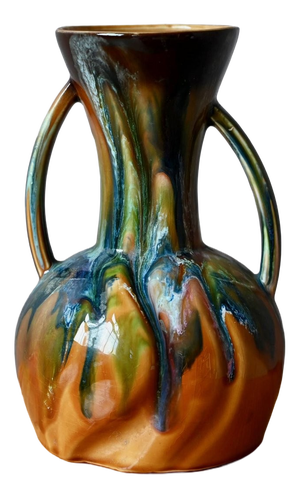 Vintage Glazed Ceramic Amphora Vase with Iridescent Drips, 1970s