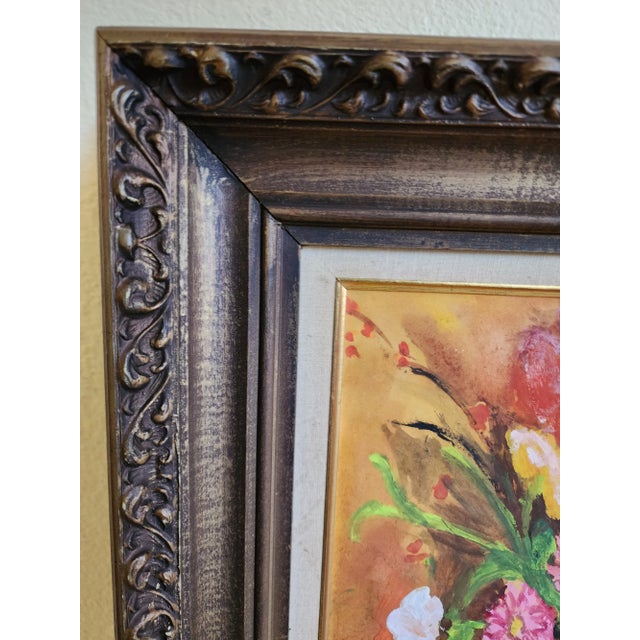 Original Still Life Vintage Painting Unsigned With Wood Carved Frame For Sale - Image 4 of 12