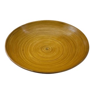 Vintage Extra Large Bamboo Serving Bowl | Hand Turned Wooden Salad Bowl | Mid Century Modern Natural Wood Centerpiece | Boho Farmhouse Decor For Sale