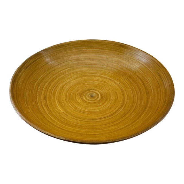 Vintage Extra Large Bamboo Serving Bowl | Hand Turned Wooden Salad Bowl | Mid Century Modern Natural Wood Centerpiece | Boho Farmhouse Decor For Sale