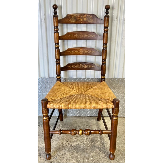 Great set of 6 stenciled and decorated Hitchcock dining chairs. Features two tall Ladderback chairs with beautiful...