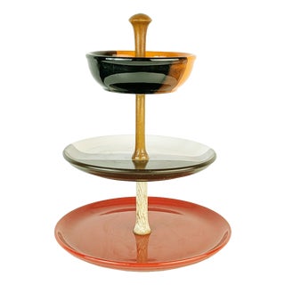 Italian Ceramic and Wood Fruit Bowl, 1960s For Sale