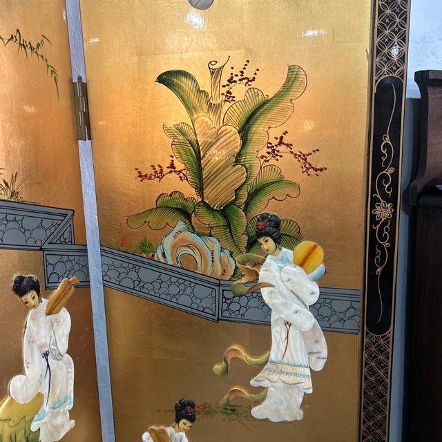 1950s Stunning Gold Asian Room Divider Screen For Sale - Image 6 of 12