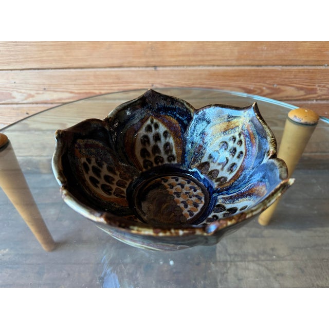 Vintage lotus-shaped serving bowl made in Mexico by Ken Edwards. Classic colors and designs reminiscent of his style. This...