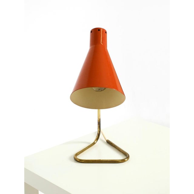 Large Mid-Century Modern Brass Table Lamp with Brick-Red Shade, 1950s For Sale - Image 12 of 18