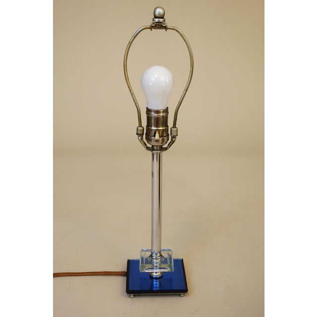 Rarest Chicago 1933 Worlds Fair "Saturn" Logo Streamline Art Deco Chrome Cobalt Glass Table "Hall of Science" Lamp Sublime Condition! For Sale - Image 12 of 16
