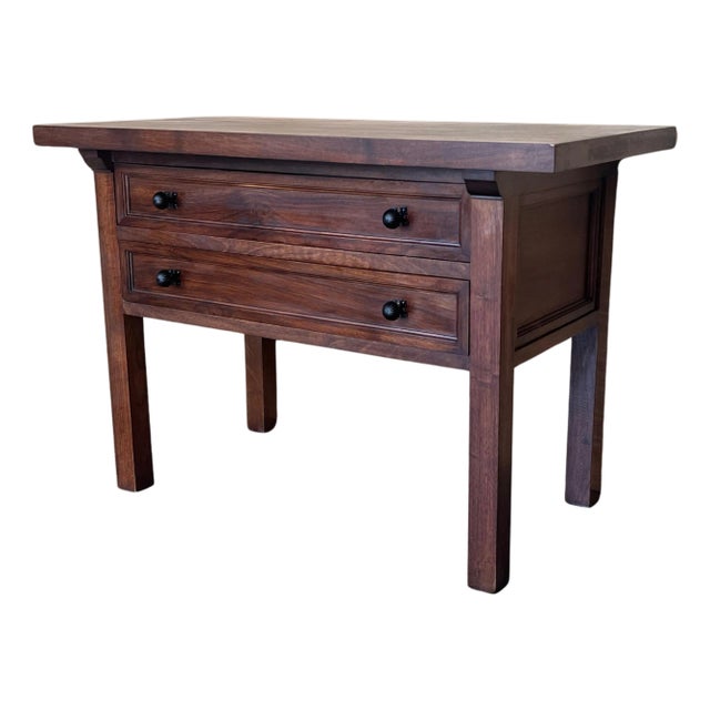 20th Century Spanish Nightstand or Side Table with Two Drawers and Iron Hardware For Sale