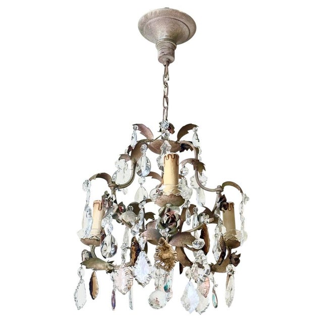 Hollywood Regency Crystal 3-Arm Chandelier with Rose-Lilac Crystals from Palwa, 1950s For Sale - Image 17 of 17
