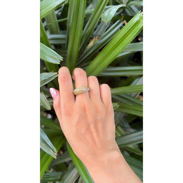 Yellow Set in 18k White Gold, Yellow Sapphire & Diamond Modern Dome Cocktail Ring, Size 6 For Sale - Image 8 of 14