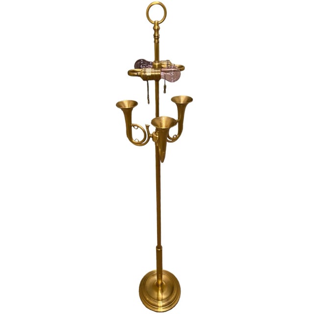 Late 20th Century Wildwood Solid Brass Triple French Horn Floor Lamp. For Sale - Image 9 of 11