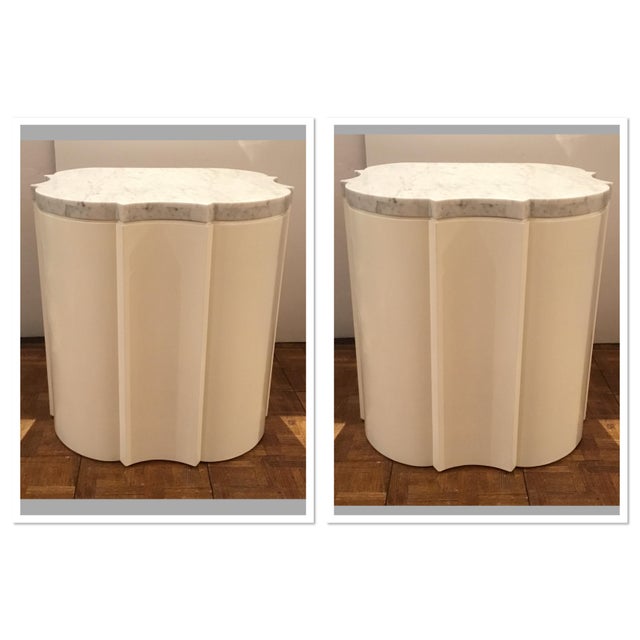 Modern White Marble Quatrefoil Side Tables Pair Prototypes Chairish