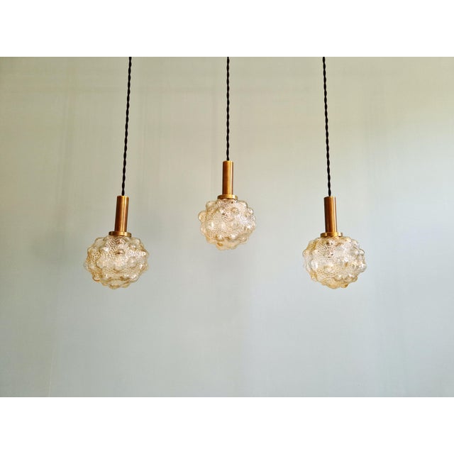 Amber Bubble Glass Pendant Light by Helena Tynell for Glashütte Limburg, 1970s, Set of 3 For Sale - Image 16 of 18