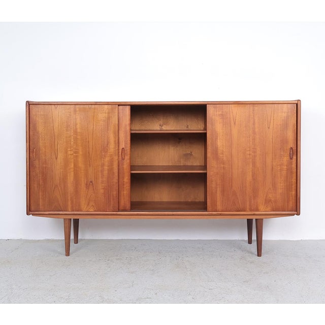 Danish Teak Highboard with Sliding Doors, 1960s For Sale - Image 4 of 15