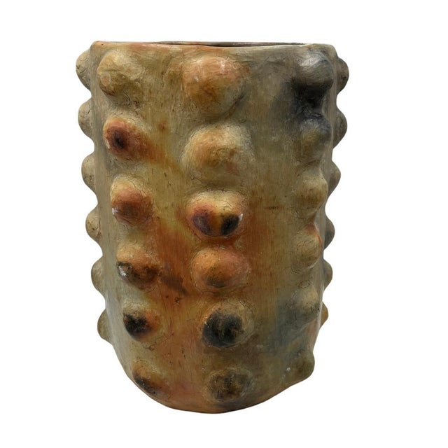 Sejnane Cylindrical Clay Bumpy Vessel - Light Large | Chairish