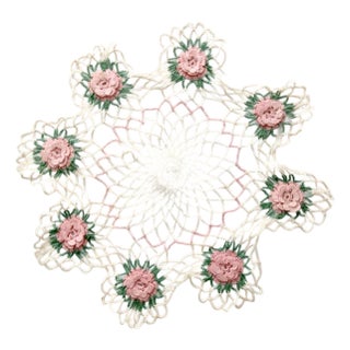 Vintage Hand Crocheted Floral Doily For Sale
