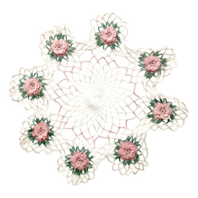 Vintage Hand Crocheted Floral Doily For Sale